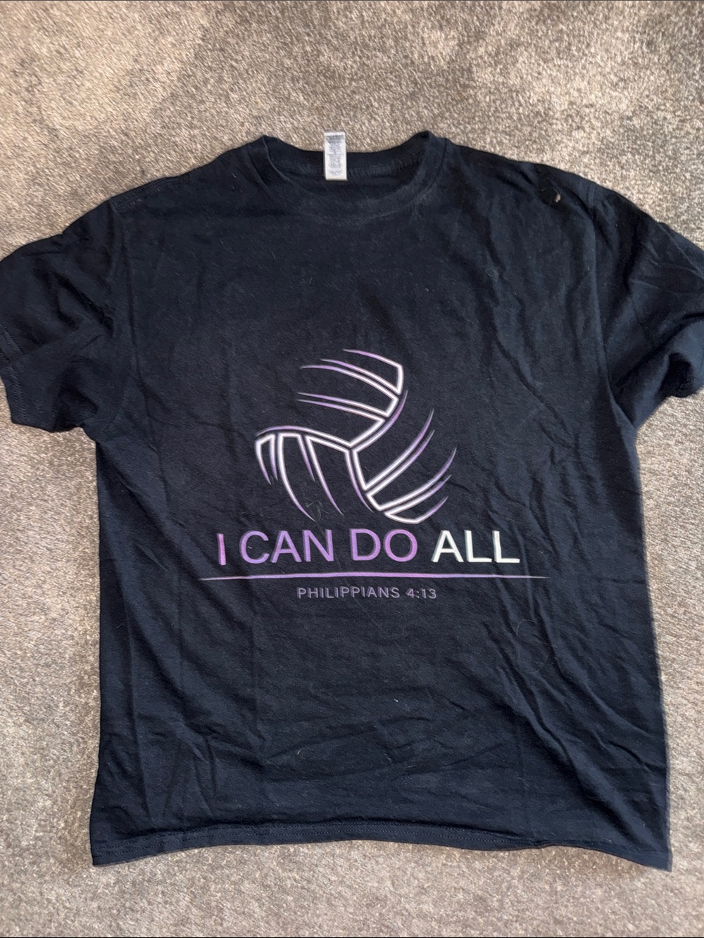 Black Tee with Purple and White Volleyball Graphic
